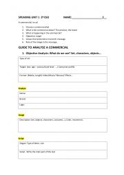 English Worksheet: Analyze a television advertisement