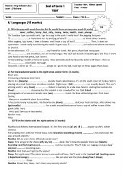 English Worksheet: end of term 1 test 7th form (modules 1 and 2 )