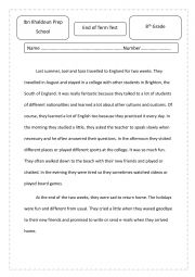 English Worksheet: End - term test n1 8th form