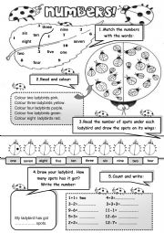 English Worksheet: Ladybird 1 to 10