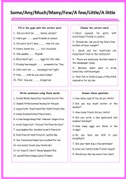 English Worksheet: Some/Any/Much/Many/A few/Few/Little/A little