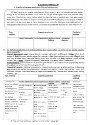 English Worksheet: A DESCRIPTIVE PARAGRAPH 