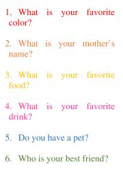 English Worksheet: Cube with questions for warming-up