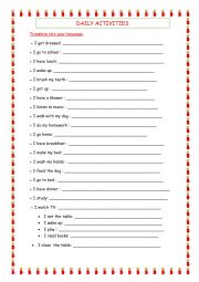 English Worksheet: DAILY ACTIVITIES