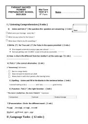 Mid Term  test 1 ,9th grade ( Tunisian Students )