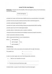 English Worksheet: lesson7 at the travel agency part1