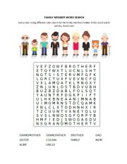 English Worksheet: FAMILY MEMBER WORD SEARCH 