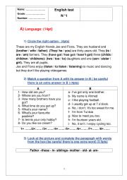 English Worksheet:  7th grade mid term test 1