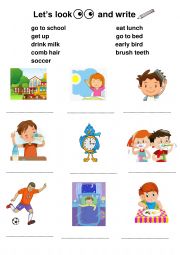 Dailt routine. Look and write 