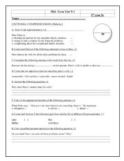 3rd Year Sc MT 1 Test