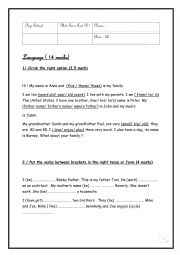 English Worksheet: Mid term test 1 7th form