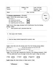 English Worksheet: 3rd year Test1 