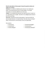 English Worksheet: The best characteristic for people