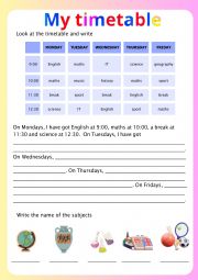 English Worksheet: My timetable