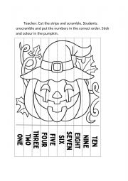 English Worksheet: Halloween Number Unscramble