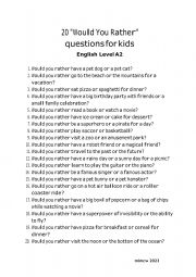 20 Would You Rather Questions for Kids 