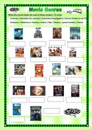 English Worksheet: movie genres - types of movies and TV series