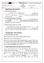 English Worksheet: test 7th form n01