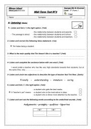 English Worksheet: 1st form - Mid-term test 2