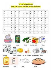 AT THE SUPERMARKET - EASY WORDSEARCH ACTIVITY + KEY