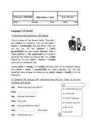 English Worksheet: mid-term 1 test 7th form