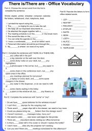 English Worksheet: The office - there is / there are, some and any