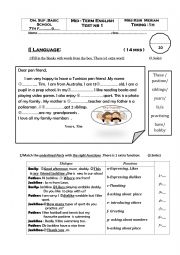 English Worksheet:  Mid term test 1 7TH FORM