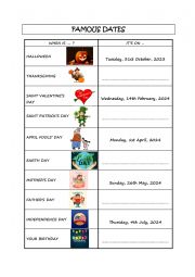 English Worksheet: Pair Work on dates in English