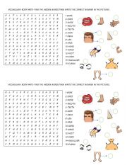 English Worksheet: BODY PARTS WORD SEARCH