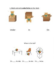 English Worksheet: prepositions in-on-under