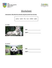 English Worksheet: Animals: Can or cant do