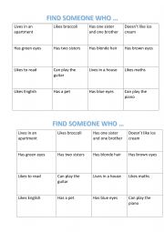 English Worksheet: FIND SOMEONE WHO