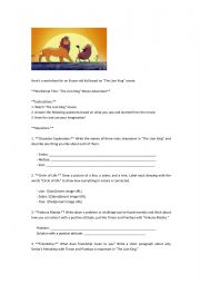 English Worksheet: Lion King comperhension workshhet