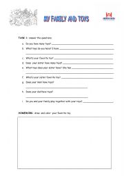 English Worksheet: MY FAMILY AND TOYS