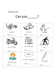 English Worksheet: Find someone who - modal verb can 