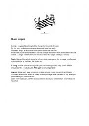 English Worksheet: Music project