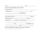 English Worksheet: Biography Of Yourself