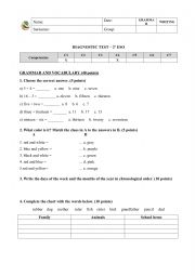 English Worksheet: Diagnostic test 2eso