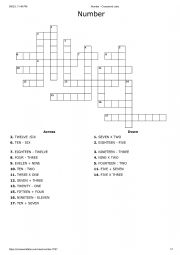 English Worksheet: Number - Crossword Labs 1-20