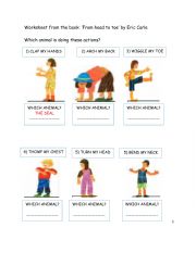 From head to toe by Eric Carle worksheet