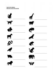 English Worksheet: Animal shadows