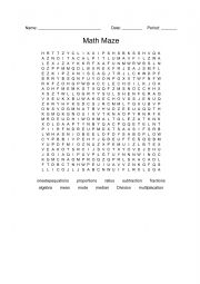 English Worksheet: Math Maze