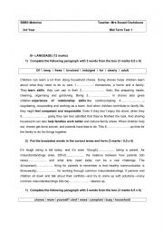 English Worksheet: Mid Term 1 Test 3rd Form Secondary Education 