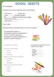 English Worksheet: School objects