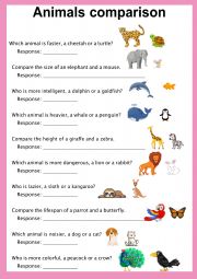 English Worksheet: Animals comparison