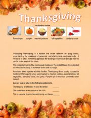 English Worksheet: Thanksgiving