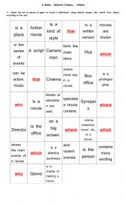 English Worksheet: Game about definitions on Cinema
