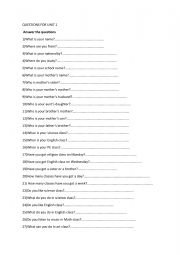 English Worksheet: revision questions for 5th grade unıt 1