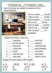 English Worksheet: The office - there is / there are