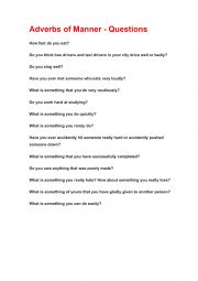 English Worksheet: Questions with Adverbs of Manner